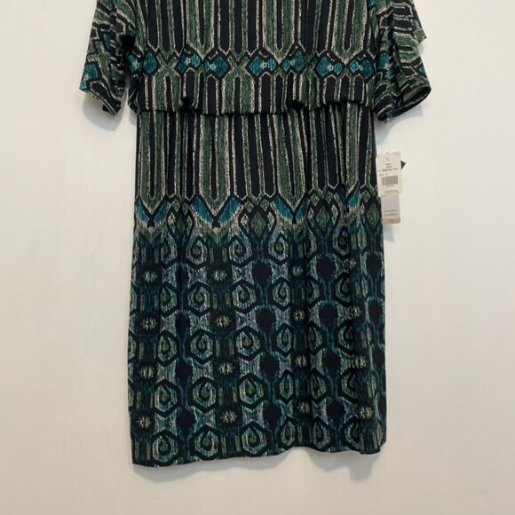 NEW NWT SANDRA DARREN Black Green Teal Geometric Geo Cold Shoulder Cutout Dress - Picture 6 of 16